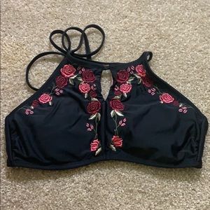 Black Floral Bikini Top